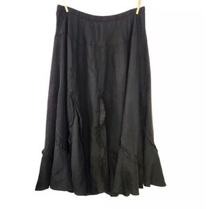 Karen Kane Skirt Black Midi Flowy  Boho Western Skirt Size Med Lined